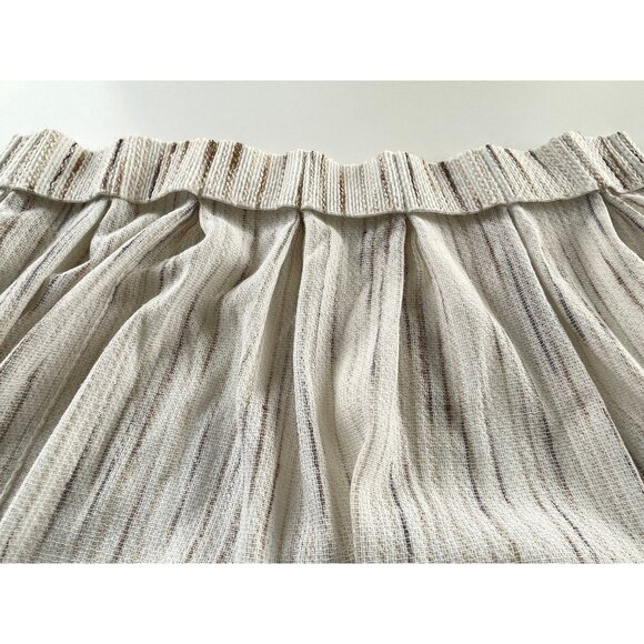 Vintage 1970s pleated curtains, beige & tan vertical stripes, pair of panels - Picture 8 of 10